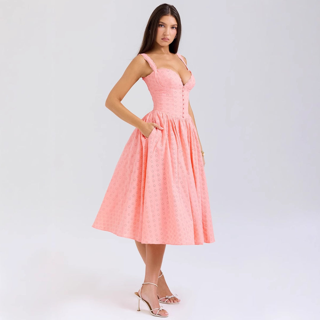 Damen A-linien Kleid mit Schößchen und Spitzenapplikationen EB