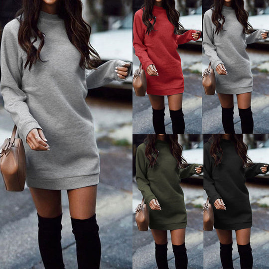 Damen nan legeres Sweatshirt-Kleid mit Rundhalsausschnitt geradem Schnitt und langen Ärmeln EB