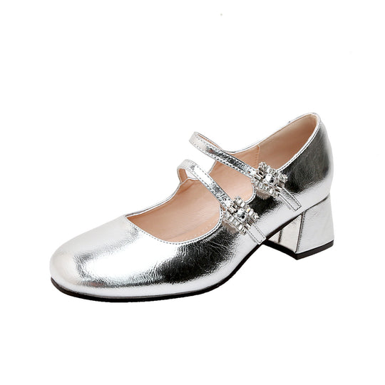 Damen elegante Mary-Jane Schuhe mit modischem Riemen und glänzendem Design EB