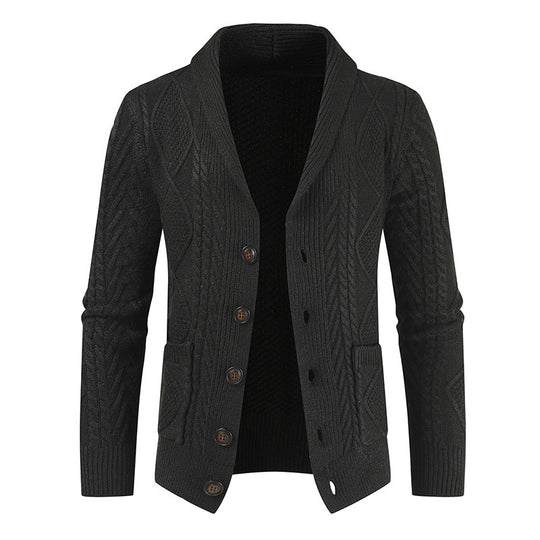 Herren Strickjacke mit modernem Zopfmuster und schickem Schalkragen EB