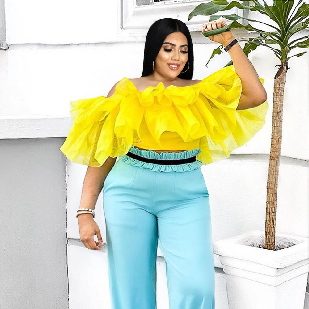 Damen Bluse mit voluminösen Rüschenärmeln und elegantem Taillenband EB