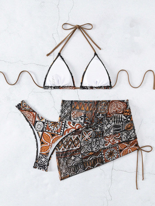 Damen Triangel-Bikini mit kontrastierenden Mustern EB