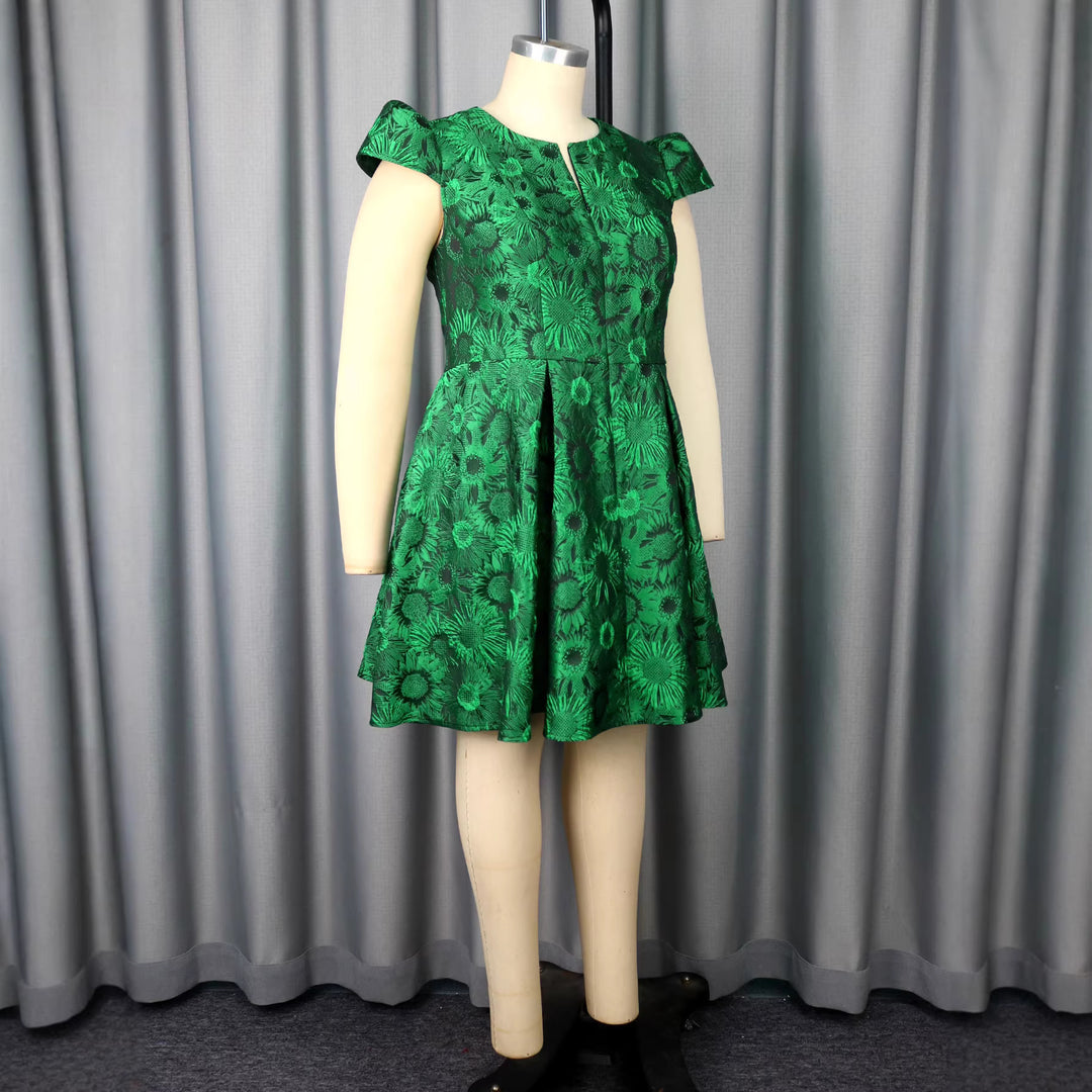 Damen A-Linien Kleid mit floralen Mustern und Wickeloberteil EB