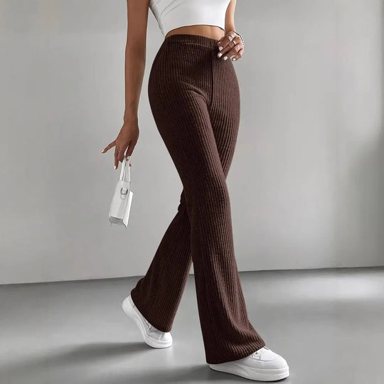 Damen Strickhose mit weitem Bein und Rippstruktur EB