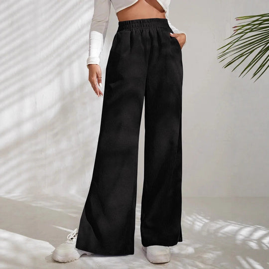 Damen Weite Cord-Hose mit elastischem Bund und seitlichen Schlitzen EB
