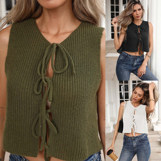 Damen lässiges Crop-Top mit Schleifenbindung EB
