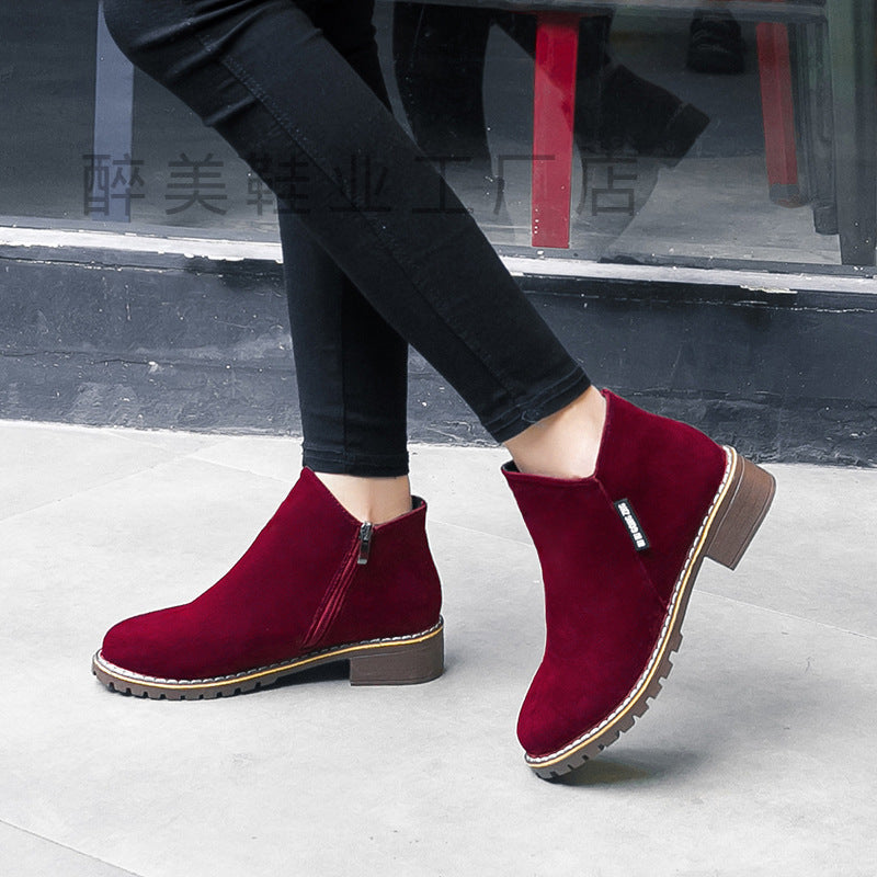 Damen nan knöchelhohe Wildlederoptik-Stiefelette mit seitlichem Reißverschluss, profilierter Gummisohle und komfortablem Blockabsatz EB