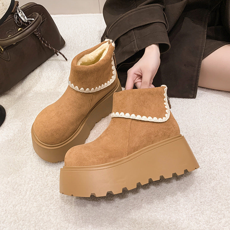 Damen Plattformstiefel mit warmem Innenfutter und dekorativem Abschlusssaum EB