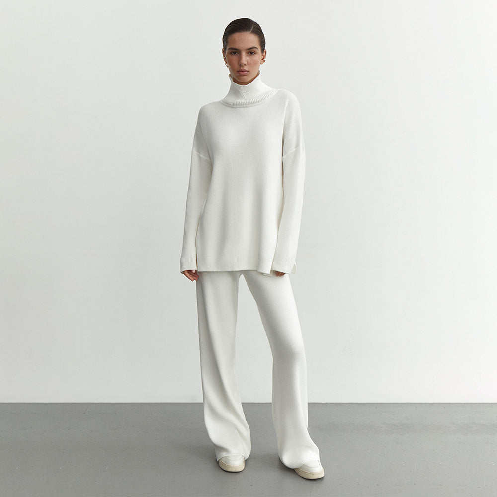 Damen Modisches Strickensemble mit hohem Kragen und weitem Schnitt EB