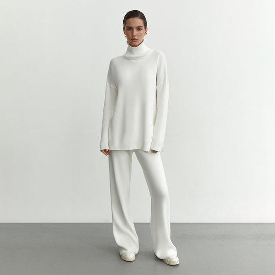 Damen Modisches Strickensemble mit hohem Kragen und weitem Schnitt EB