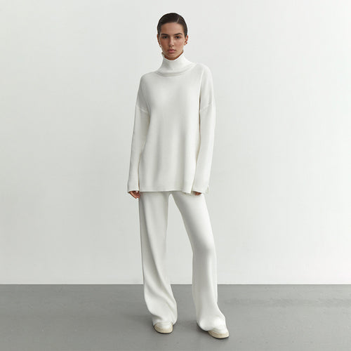 Damen Modisches Strickensemble mit hohem Kragen und weitem Schnitt EB