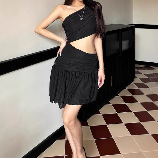 Damen Einseitiges Minikleid mit Cut-Out und Rüschendetails EB