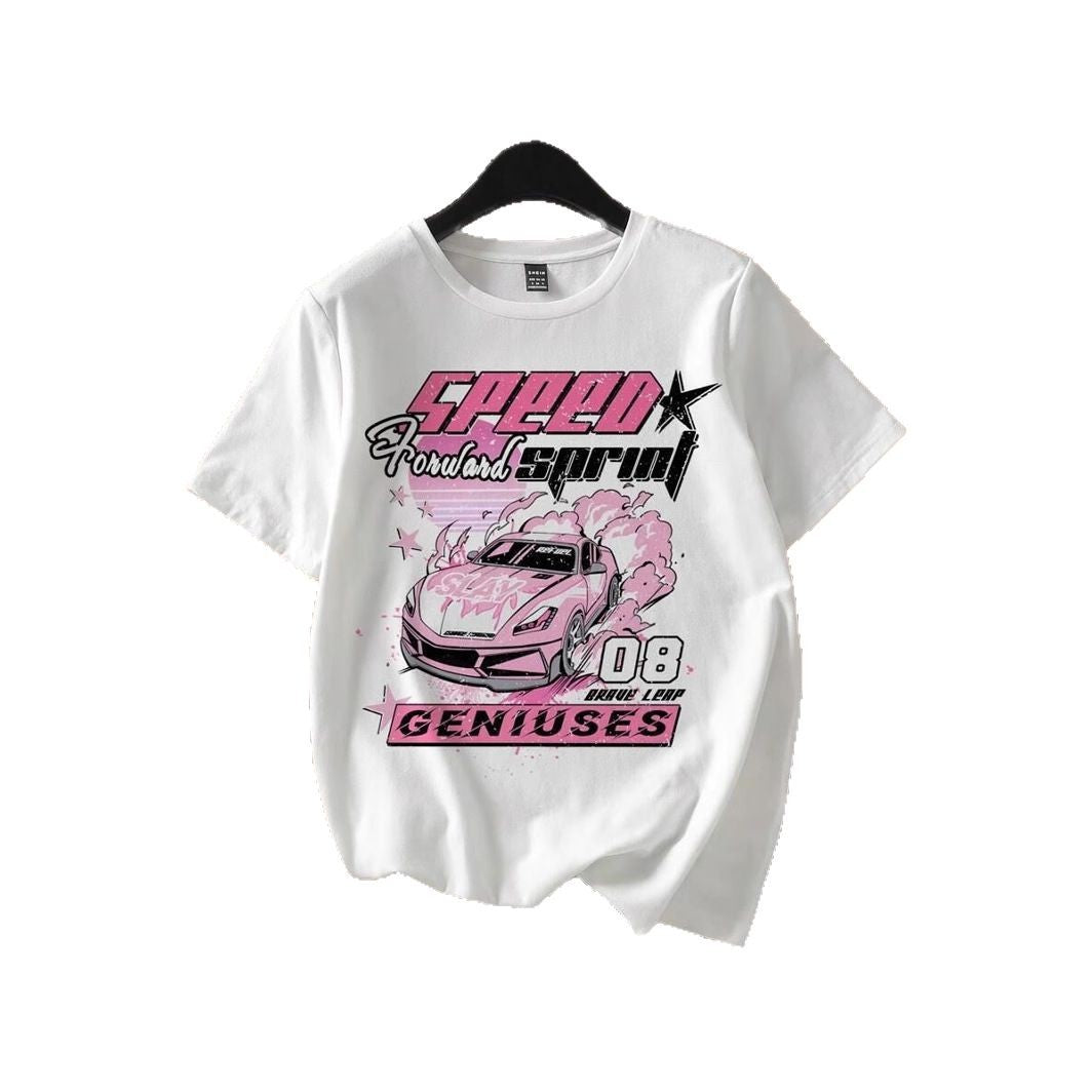 Damen T-Shirt mit kreativem Auto-Motiv und urbanem Schriftzug EB
