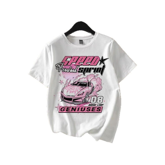 Damen T-Shirt mit kreativem Auto-Motiv und urbanem Schriftzug EB