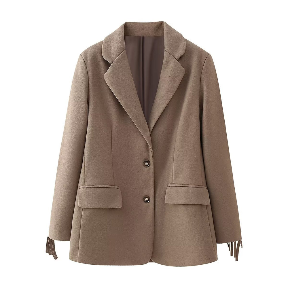 Damen eleganter Blazer mit fransenartigen Details und zwei praktischen Taschen EB