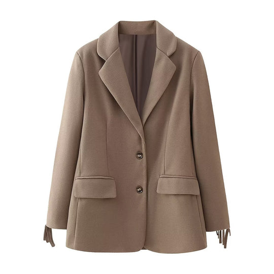 Damen eleganter Blazer mit fransenartigen Details und zwei praktischen Taschen EB