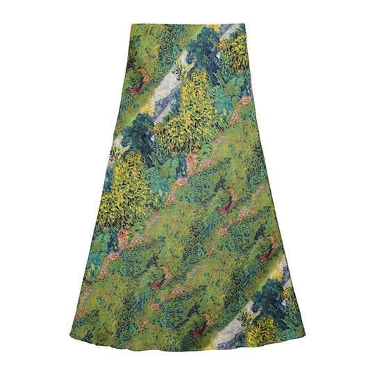 Damen  fließender Midirock mit floralem Print und A-Linie aus satinähnlichem Stoff EB