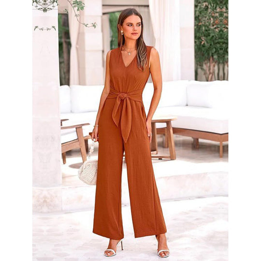 Damen Eleganter Jumpsuit mit taillierter Silhouette und V-Ausschnitt EB