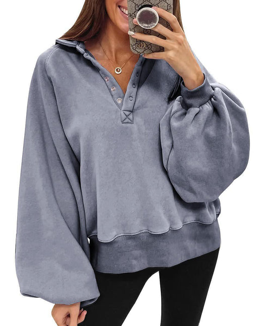 Damen oversized Pullover mit Puffärmeln und Knopfdetails EB