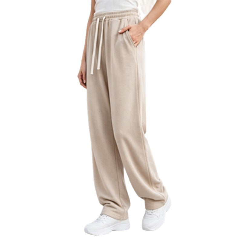 Damen nan weite Loungepalazzo-Hose mit hohem Komfortbund, Kordelzug, seitlichen Eingrifftaschen und dekorativer Seitennaht EB