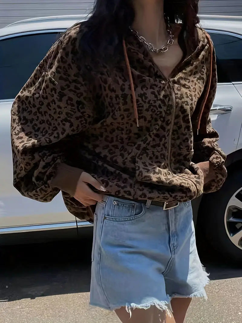 Damen Kapuzenpullover mit modischem Animal-Print EB