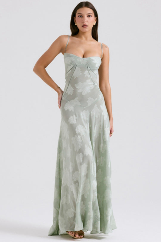 Damen nan figurbetontes Maxikleid mit Miederkonstruktion und Spaghettiträgern EB