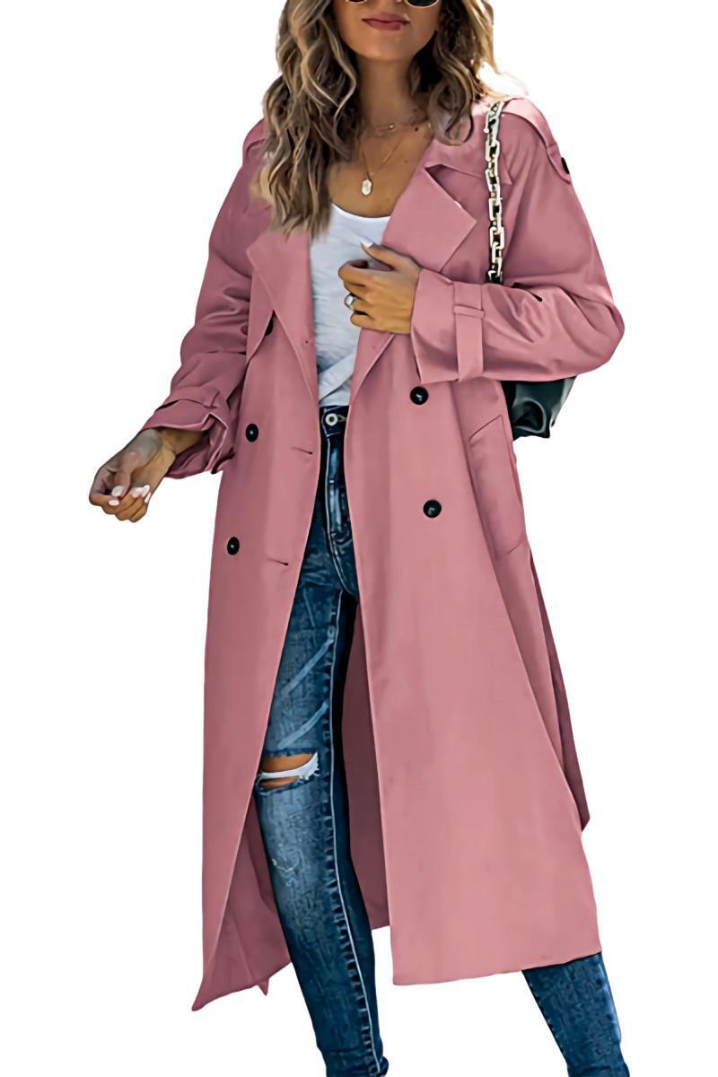 Damen Trenchcoat aus leichtem, atmungsaktivem Stoff mit doppelter Knopfreihe und seitlichen Taschen EB