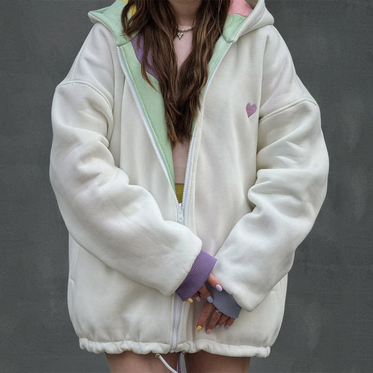 Damen Oversized Kapuzenjacke mit farbenfrohem Wellenmuster EB