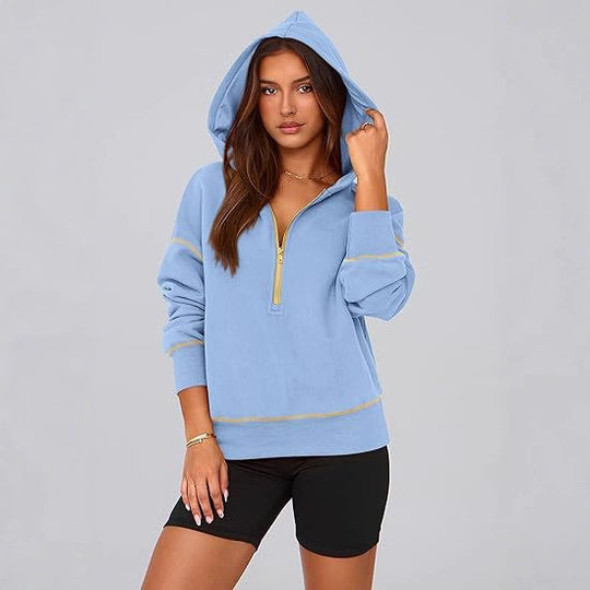 Damen Modischer Kapuzenpullover mit durchgehendem Reißverschluss EB