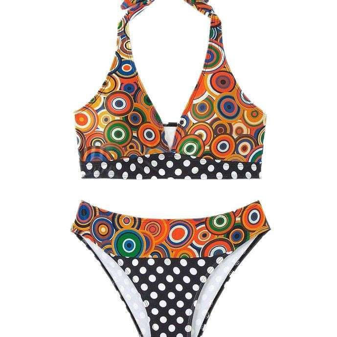 Damen Triangel-Bikini mit modischem grafischem Muster EB