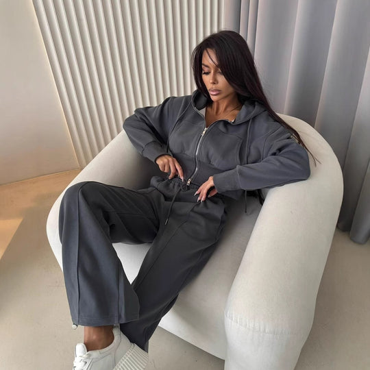 Damen sportliches Hoodie-Set mit weitem Schnitt und elastischem Bund EB