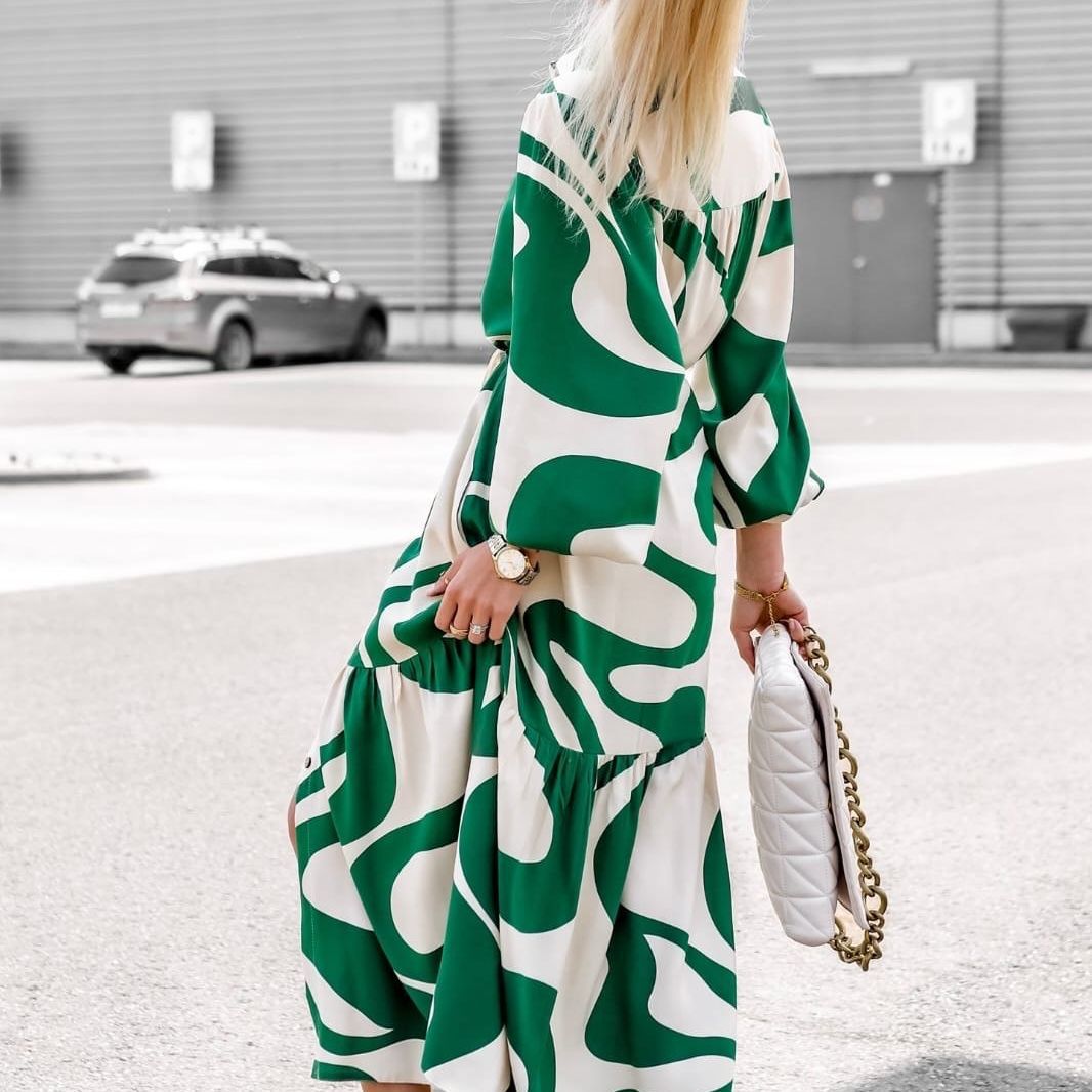 Damen Hemdblusenkleid mit modischem Wellenmuster und Taillengürtel EB