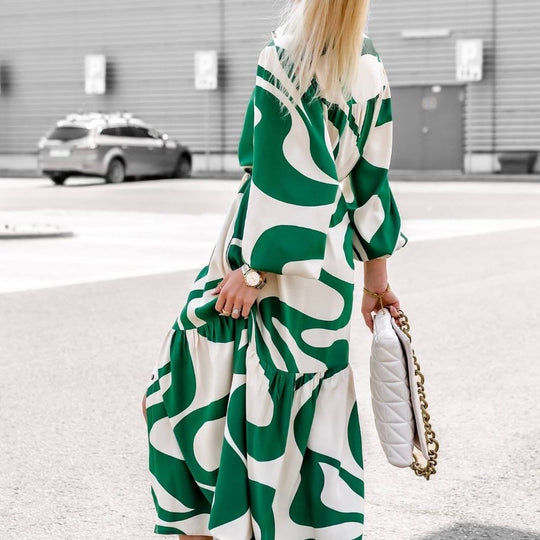 Damen Hemdblusenkleid mit modischem Wellenmuster und Taillengürtel EB