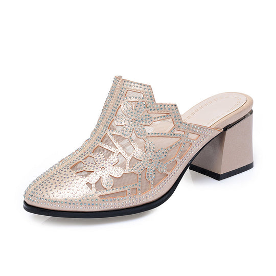 Damen Elegante Mules mit floralem Schmuckdetail und komfortablem Blockabsatz EB