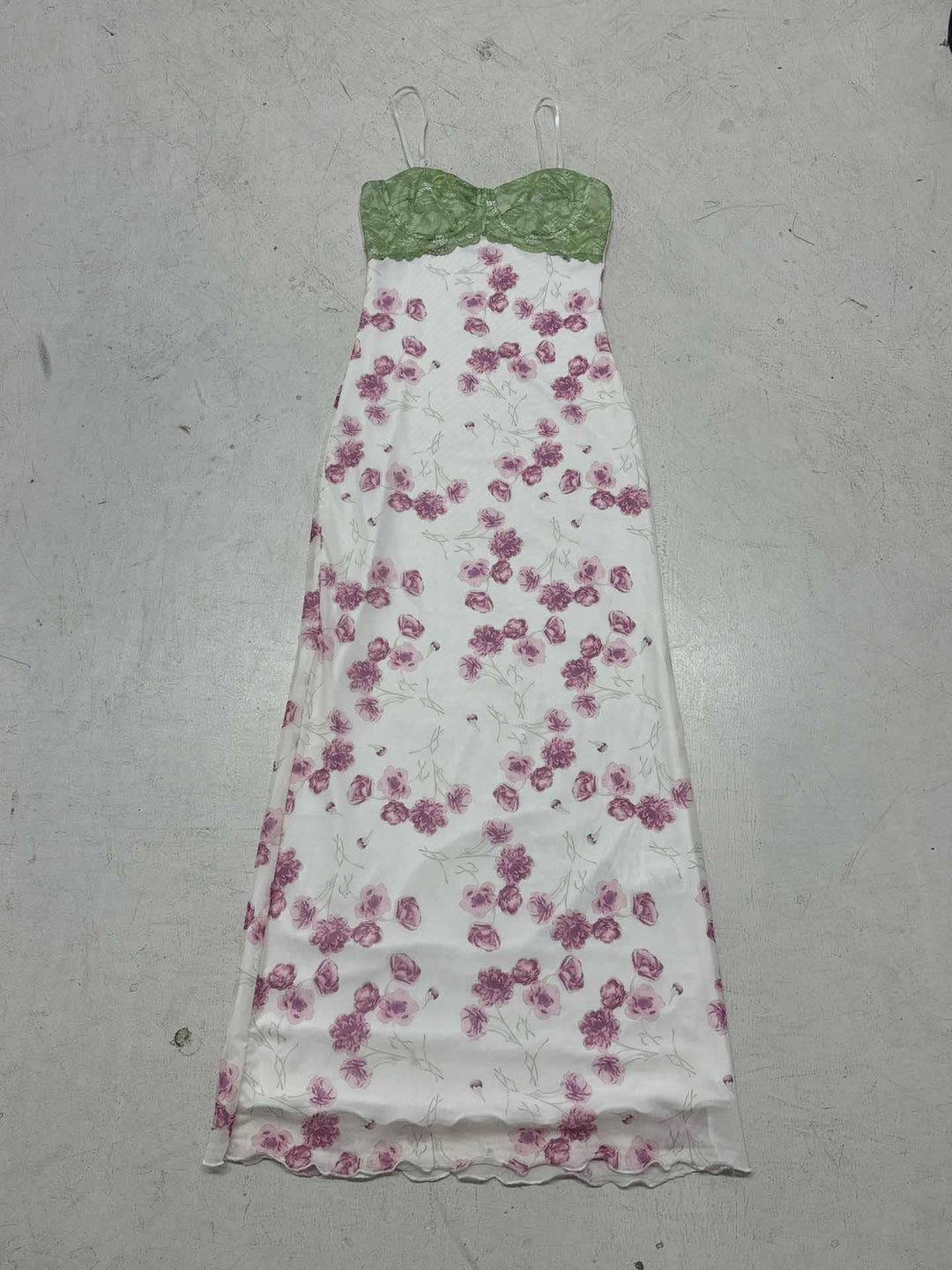 Damen Maxikleid mit floralem Spitzenoberteil und zarten Spaghettiträgern EB