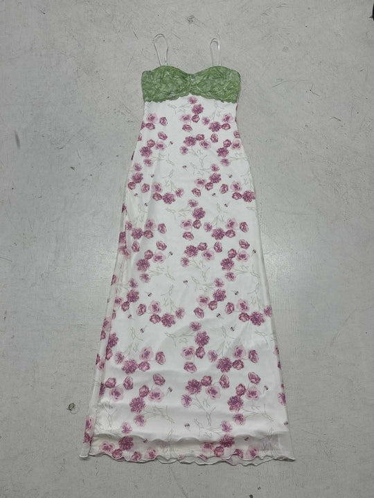 Damen Maxikleid mit floralem Spitzenoberteil und zarten Spaghettiträgern EB