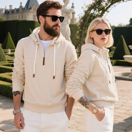 Herren modischer Kapuzenpullover mit strukturiertem Gewebe und praktischen Reißverschlussdetails EB
