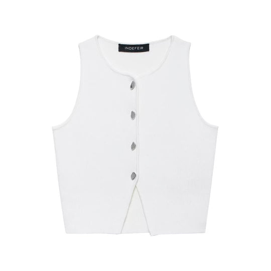 Damen ärmelloses Strickoberteil mit Knopfdetails EB