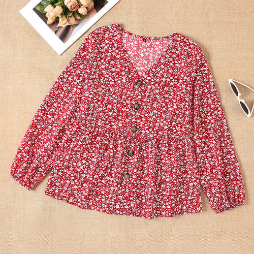 Damen Bluse mit floralem Design und Knopfdetails EB