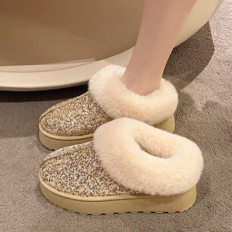 Damen Flauschige Glitzer Hausschuhe EB
