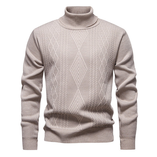 Herren nan Feinstrick-Rollkragenpullover mit strukturierter Zopfmuster-Struktur und körpernahem Schnitt EB