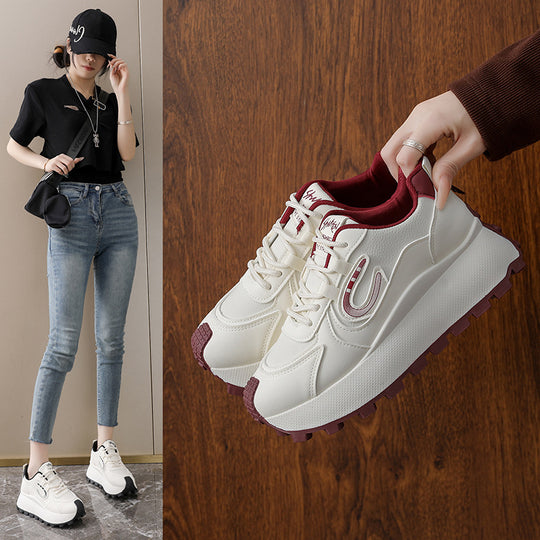 Damen Sportliche Plateau Sneakers mit modischem Design und rutschfester Sohle EB