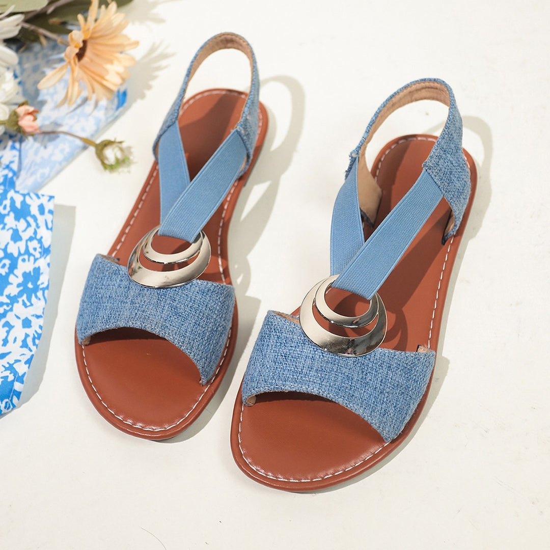 Damen Slingback-Sandalen mit modischem Denim-Design und eleganter Metallapplikation EB