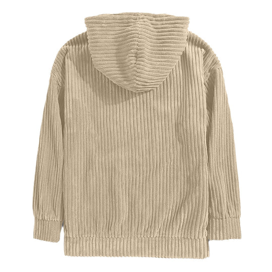 Unisex nan gerippter Samt-Hoodie mit Kapuze und Kängurutasche EB