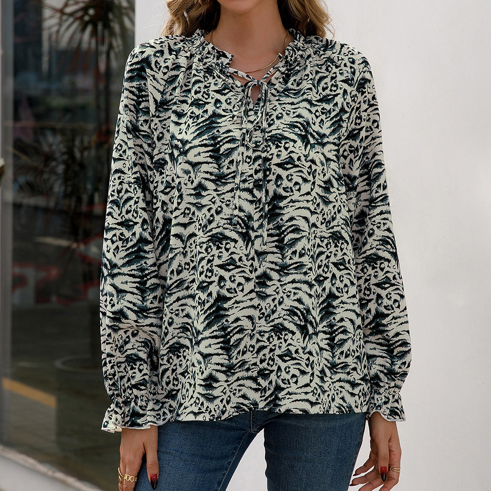 Damen Bluse mit einzigartigem Tiermotiv und Rüschendetails EB