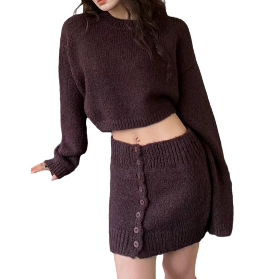 Damen Strick-Set mit cropped Pullover und Minirock EB