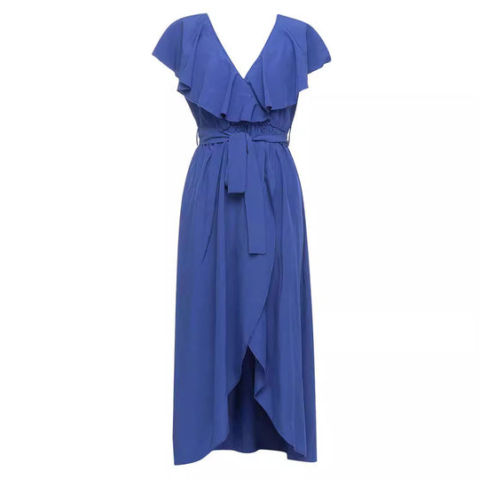 Damen Maxikleid mit elegantem Rüschensaum und schickem Taillengürtel EB