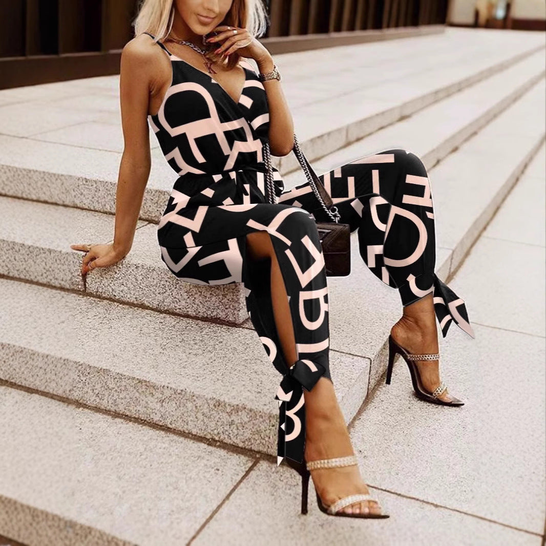 Damen Modischer Jumpsuit mit grafischem Design und figurbetontem Schnitt EB