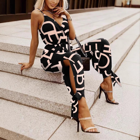 Damen Modischer Jumpsuit mit grafischem Design und figurbetontem Schnitt EB
