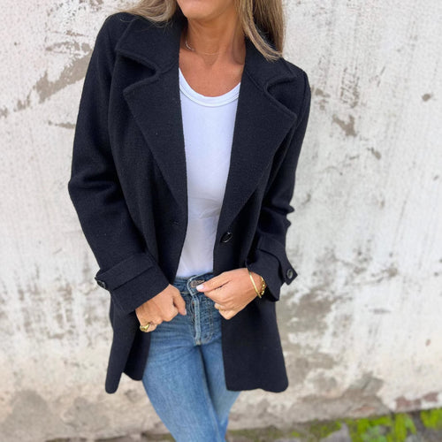 Damen Fleece-Mantel mit doppelter Knopfleiste und großem Revers EB